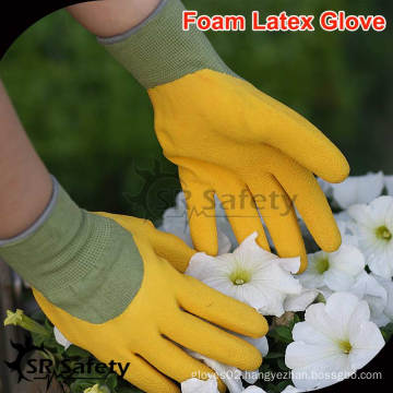 SRSAFETY 13G knitted nylon liner coated latex gloves yellow/man's working gloves with high quality